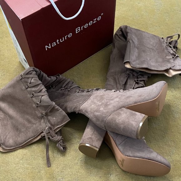 NWOT Nature Breeze Taupe Suede Over-the-Knee Boots Size 7 - Picture 14 of 16